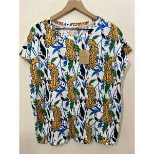 Boden Louisa Leopard Print T-Shirt L Boho Maximalist Casual Coastal Beach Indie